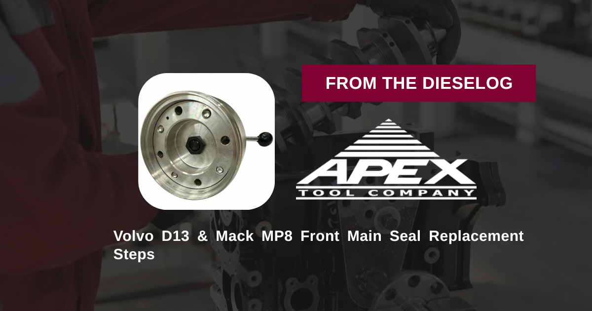 Step-by-step close up view of heavy-duty front crankshaft seal installer tool resting on a workshop bench
